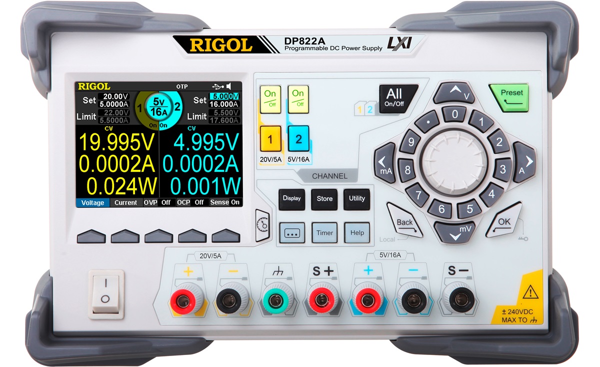 Rigol DP822 180W 2 Çıkışlı (+20 V / 5 A, +5 V / 16 A) Programlanabilir DC Güç Kaynağı