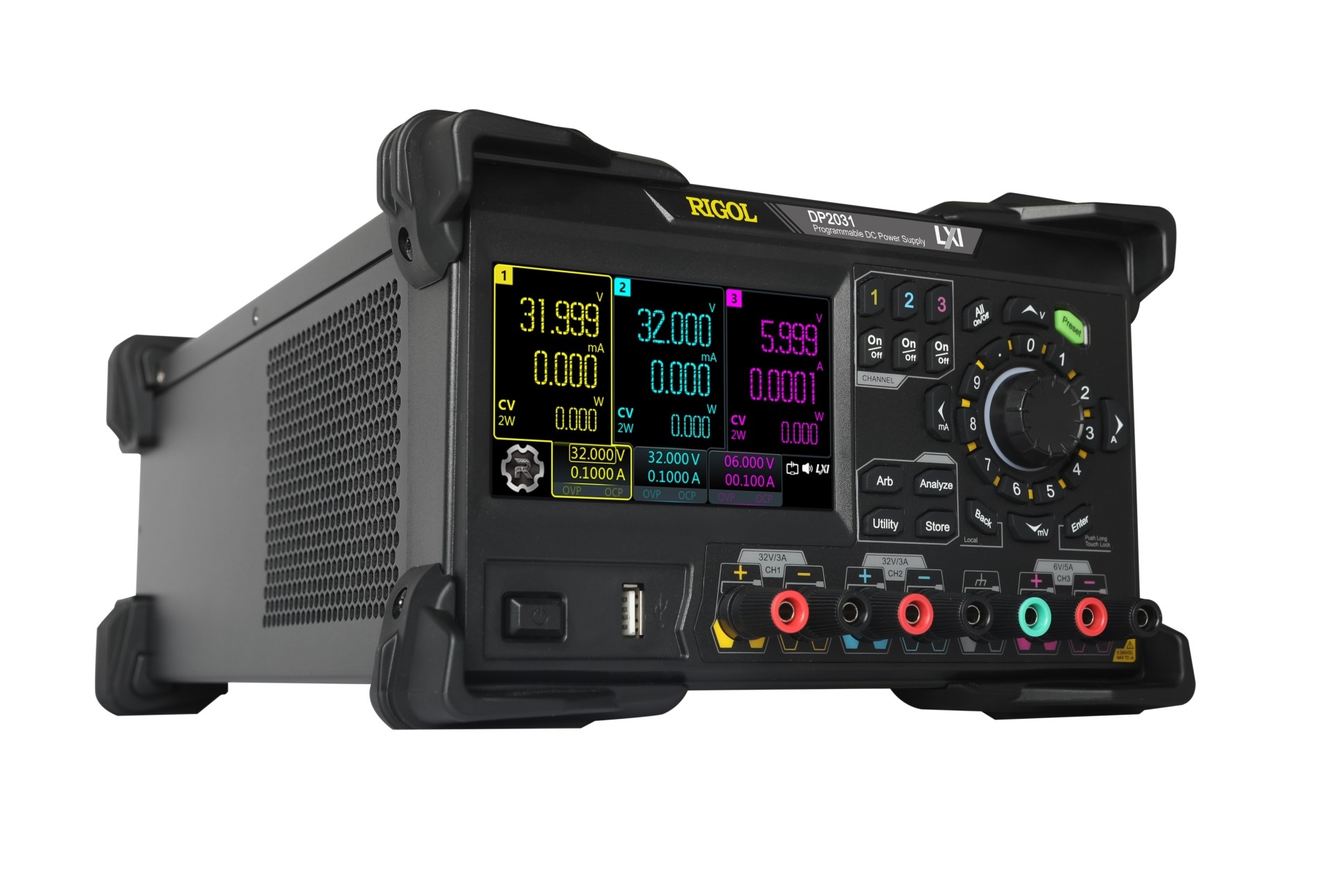 Rigol DP2031 222W 3 İzole Çıkışlı (CH1 / CH2: 0-32V / 0-3A CH3: 0-6V / 0-5A) Programlanabilir DC Güç Kaynağı