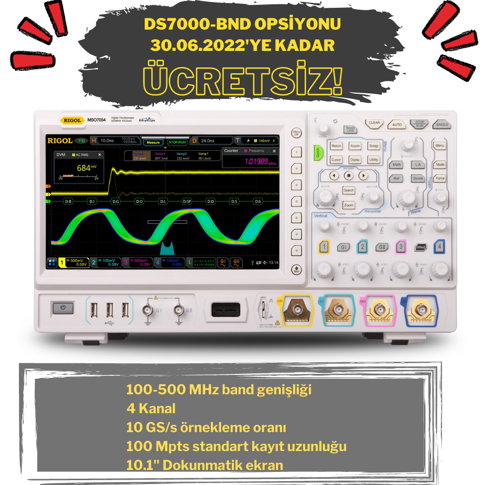 ÖN SİPARİŞ / Rigol DS7014 100MHz 10GS/S 4 Kanallı Osiloskop