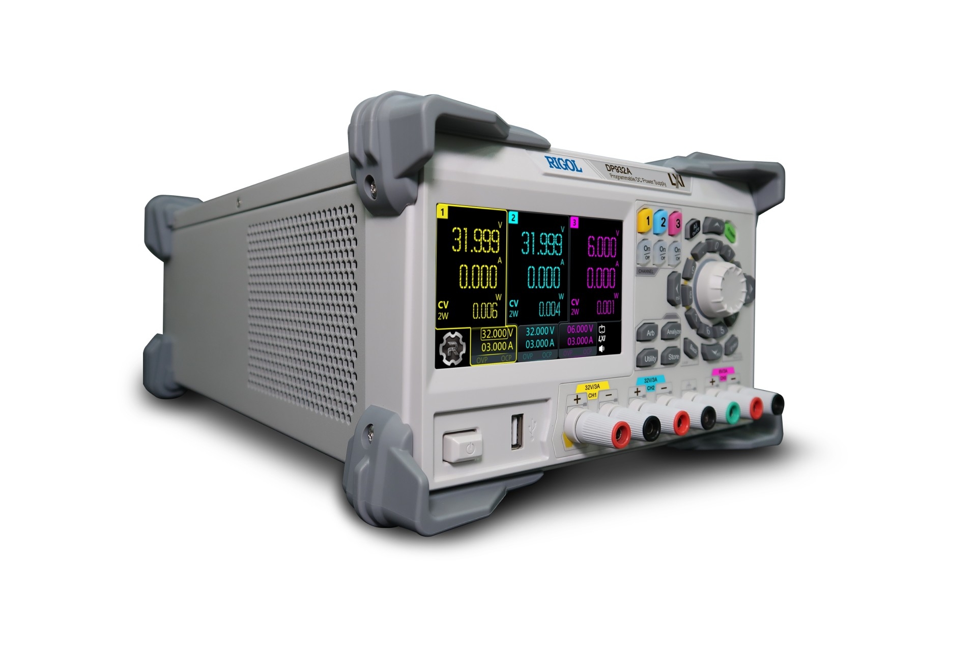 Rigol DP932A 210W 3 İzole Çıkışlı (CH1 / CH2: 0 - 32V-/ 0-3A CH3: 0-6V / 0-3A) Programlanabilir DC Güç Kaynağı